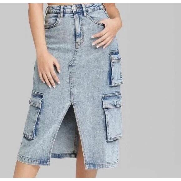 Wild Fable | Denim Cargo Midi Skirt | New With Tags | Size XS - Picture 1 of 7